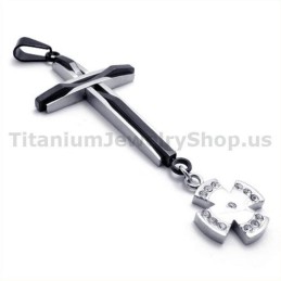 Pendentif Croix Noire En Titane Avec Diamants - Chaîne Offerte