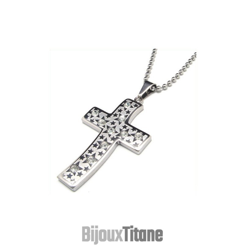 Collier Avec Pendentif Croix En Titane Et Diamant Pour Homme
