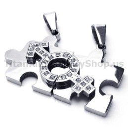 Pendentifs En Titane Jigsaw Puzzle Lovers Avec Chaînes Sans Diamants