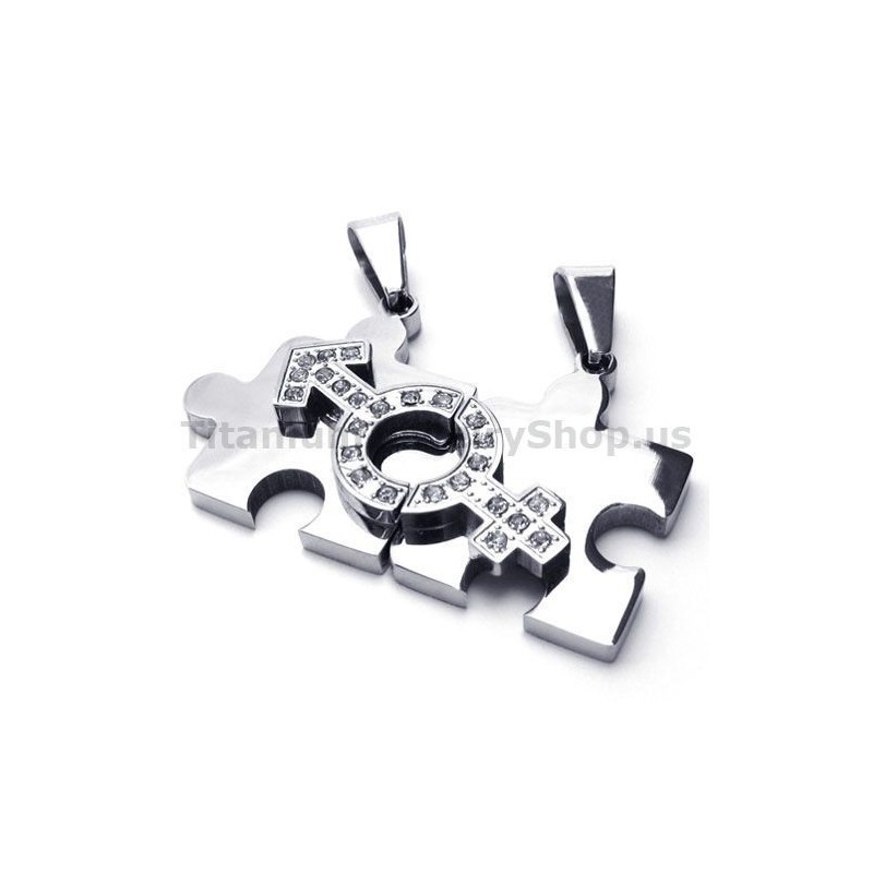 Pendentifs En Titane Jigsaw Puzzle Lovers Avec Chaînes Sans Diamants Pendentifs En Titane Jigsaw Puzzle Lovers Avec Chaînes Sans Diamants