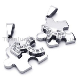 Pendentifs En Titane Jigsaw Puzzle Lovers Avec Chaînes Sans Diamants