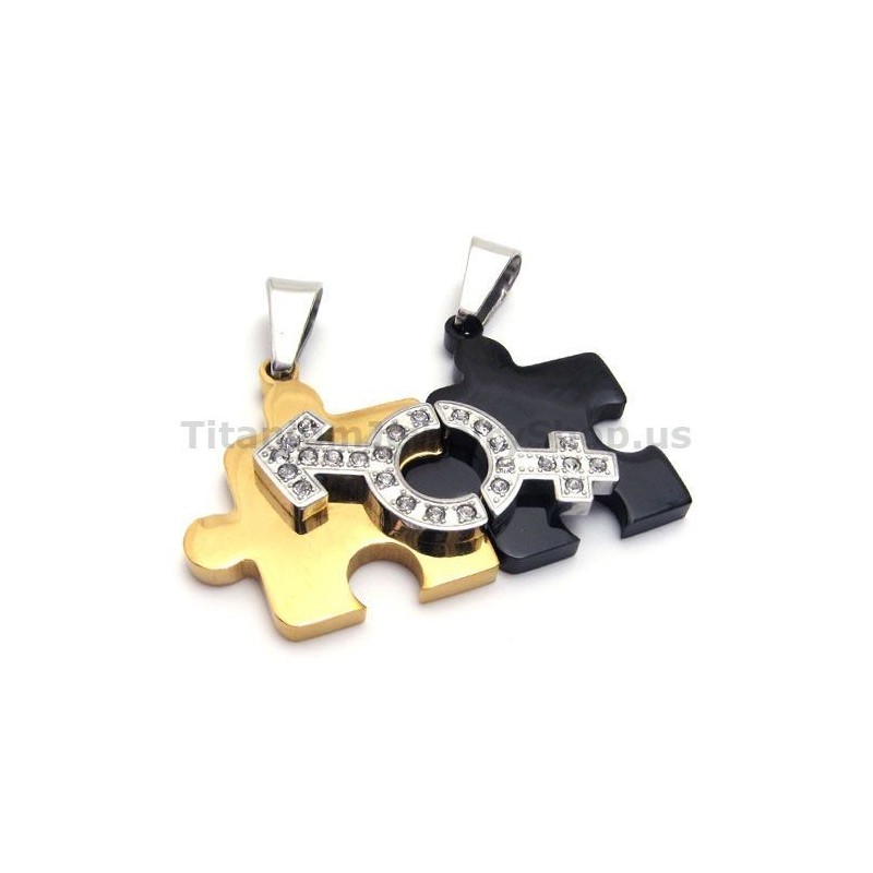 Pendentifs En Titane Jigsaw Puzzle Lovers Avec Chaînes Sans Diamants Pendentifs En Titane Jigsaw Puzzle Lovers Avec Chaînes Sans Diamants