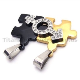 Pendentifs En Titane Jigsaw Puzzle Lovers Avec Chaînes Sans Diamants
