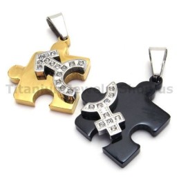 Pendentifs En Titane Jigsaw Puzzle Lovers Avec Chaînes Sans Diamants