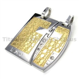 Pendentifs Love Gloden En Titane Pour Amoureux Avec Chaînes Sans Diamants