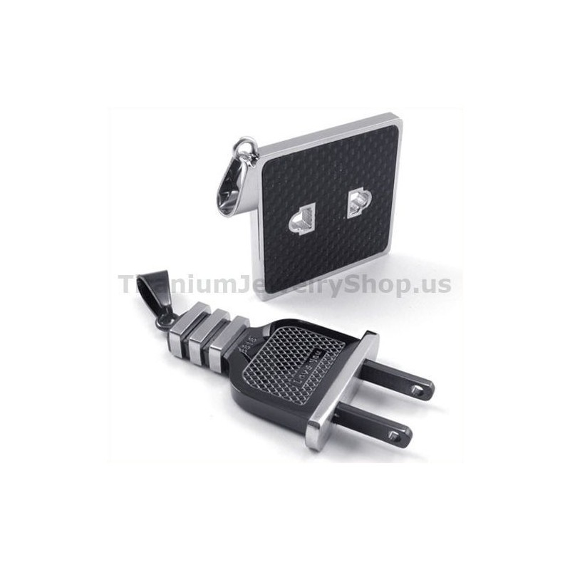 Pendentifs En Titane Noir Pour Amoureux, Avec Prise Et Fiche, Sans Chaînes Pendentifs En Titane Noir Pour Amoureux, Avec Prise Et Fiche, Sans Chaînes