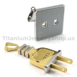 Pendentifs En Titane Doré Pour Amoureux, Avec Prise Et Fiche, Sans Chaînes