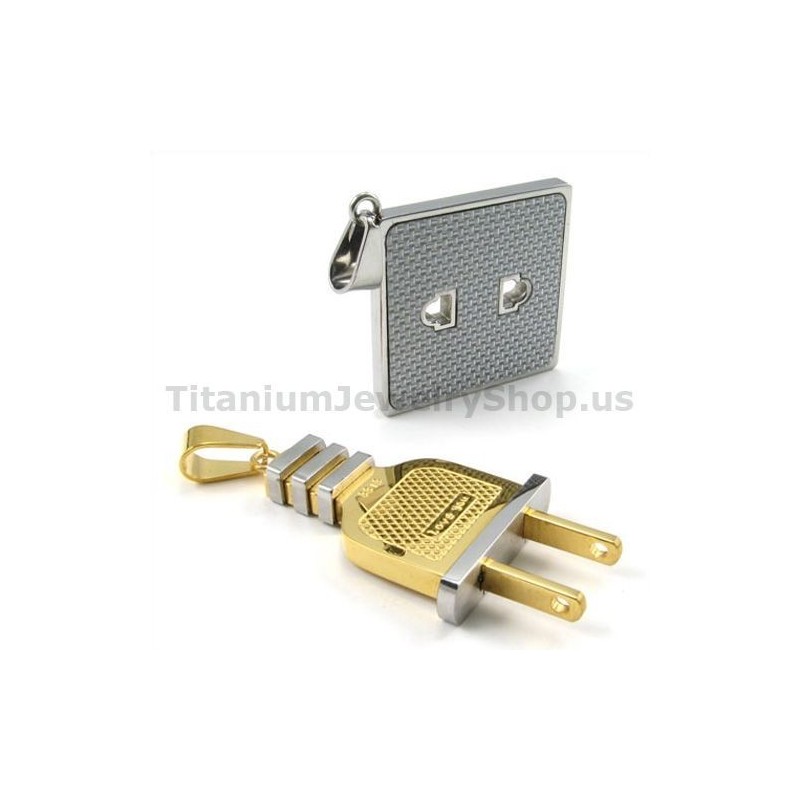 Pendentifs En Titane Doré Pour Amoureux, Avec Prise Et Fiche, Sans Chaînes Pendentifs En Titane Doré Pour Amoureux, Avec Prise Et Fiche, Sans Chaînes