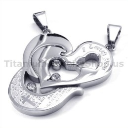 Pendentifs Amoureux En Titane Avec Cœur Et Croix Et Chaînes Sans Diamants