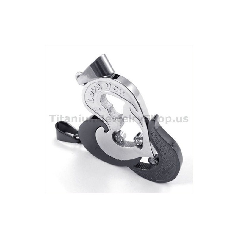 Pendentifs Amoureux En Titane Noir Avec Chaîne Sans Diamants, Motif Cœur Et Croix