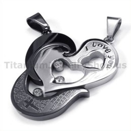 Pendentifs Amoureux En Titane Noir Avec Chaîne Sans Diamants, Motif Cœur Et Croix