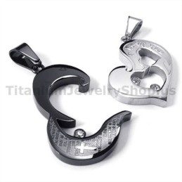 Pendentifs Amoureux En Titane Noir Avec Chaîne Sans Diamants, Motif Cœur Et Croix