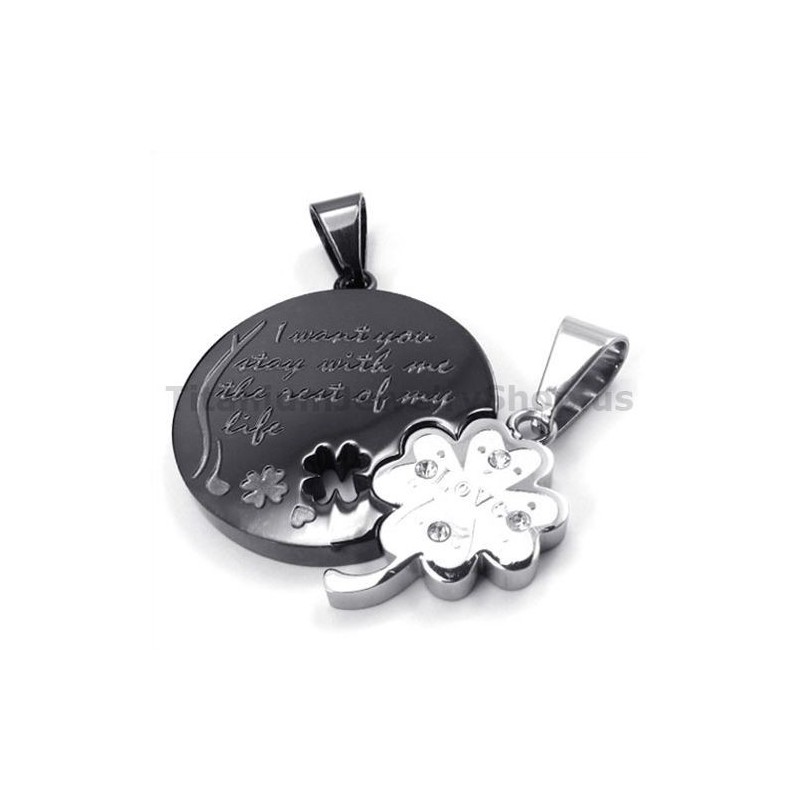 Pendentifs Amoureux En Titane Noir Avec Trèfle À Quatre Feuilles - Chaînes Gratuites Pendentifs Amoureux En Titane Noir Avec Trèfle À Quatre Feuilles - Chaînes Gratuites