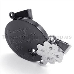 Pendentifs Amoureux En Titane Noir Avec Trèfle À Quatre Feuilles - Chaînes Gratuites