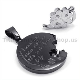 Pendentifs Amoureux En Titane Noir Avec Trèfle À Quatre Feuilles - Chaînes Gratuites