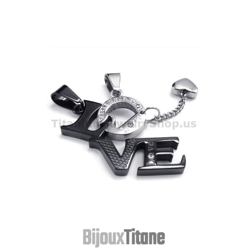 Pendentifs Love Black Titanium Lovers Avec Chaînes Sans Diamants Pendentifs Love Black Titanium Lovers Avec Chaînes Sans Diamants