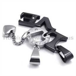 Pendentifs Love Black Titanium Lovers Avec Chaînes Sans Diamants