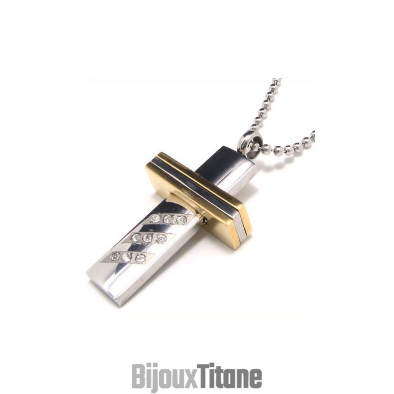 Collier Avec Pendentif Croix En Titane Pur Pour Homme (Neuf)