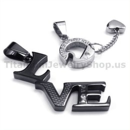 Pendentifs Love Black Titanium Lovers Avec Chaînes Sans Diamants
