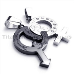 Pendentifs Amoureux En Titane Noir Avec Chaînes Sans Diamants
