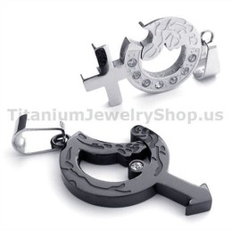 Pendentifs Amoureux En Titane Noir Avec Chaînes Sans Diamants