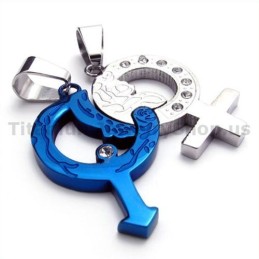 Pendentifs Amoureux En Titane Bleu Avec Chaînes Sans Diamants