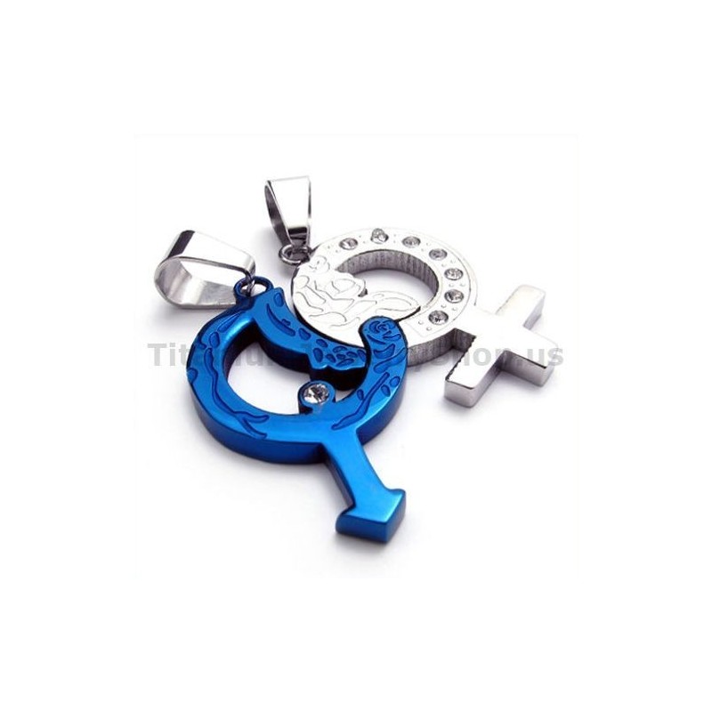 Pendentifs Amoureux En Titane Bleu Avec Chaînes Sans Diamants Pendentifs Amoureux En Titane Bleu Avec Chaînes Sans Diamants