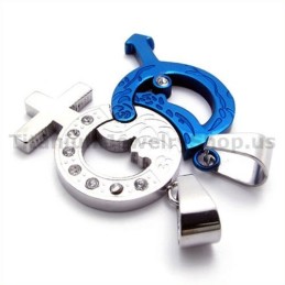 Pendentifs Amoureux En Titane Bleu Avec Chaînes Sans Diamants