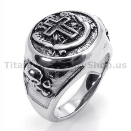 Bague Tête De Mort En Titane Avec Croix