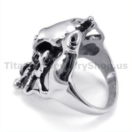 Bague En Titane Avec Tête De Mort Et Serpent