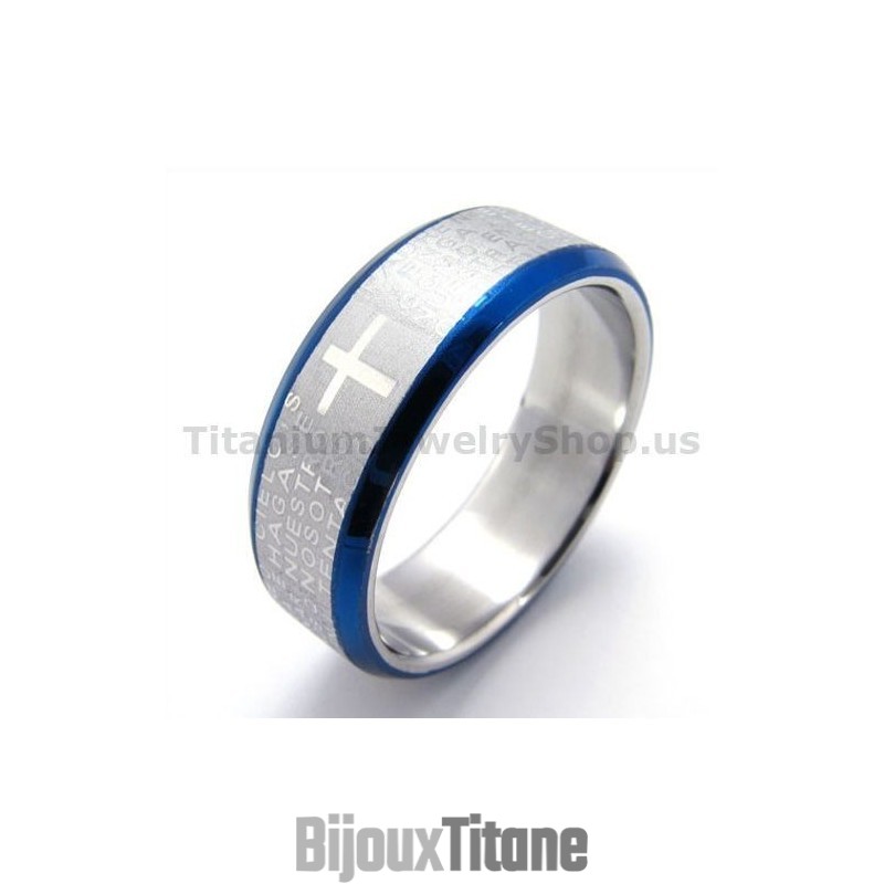 Bague En Titane Croix (Bleue)