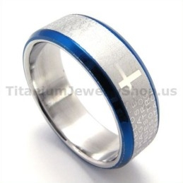 Bague En Titane Croix (Bleue)