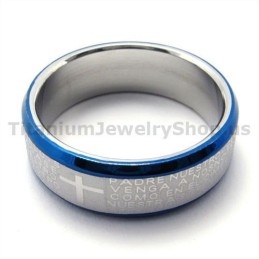 Bague En Titane Croix (Bleue)