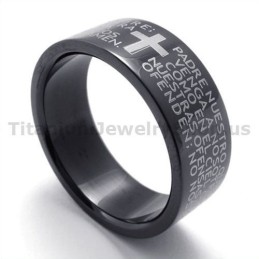 Bague En Titane Noir Avec Croix