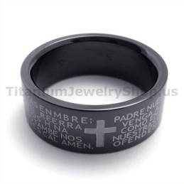 Bague En Titane Noir Avec Croix