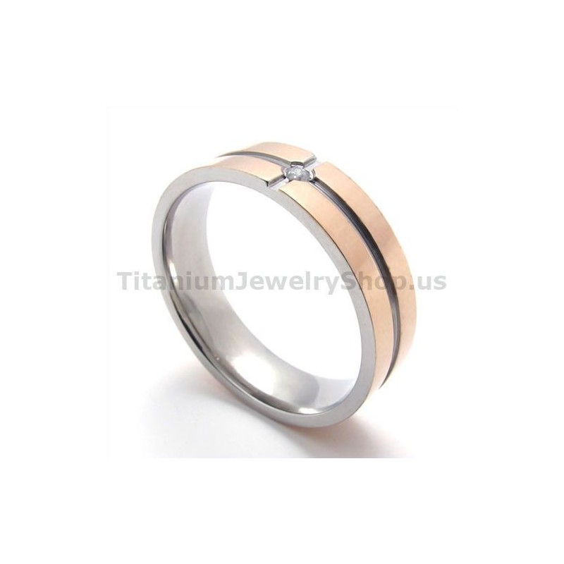 Bague En Titane Doré Avec Diamant