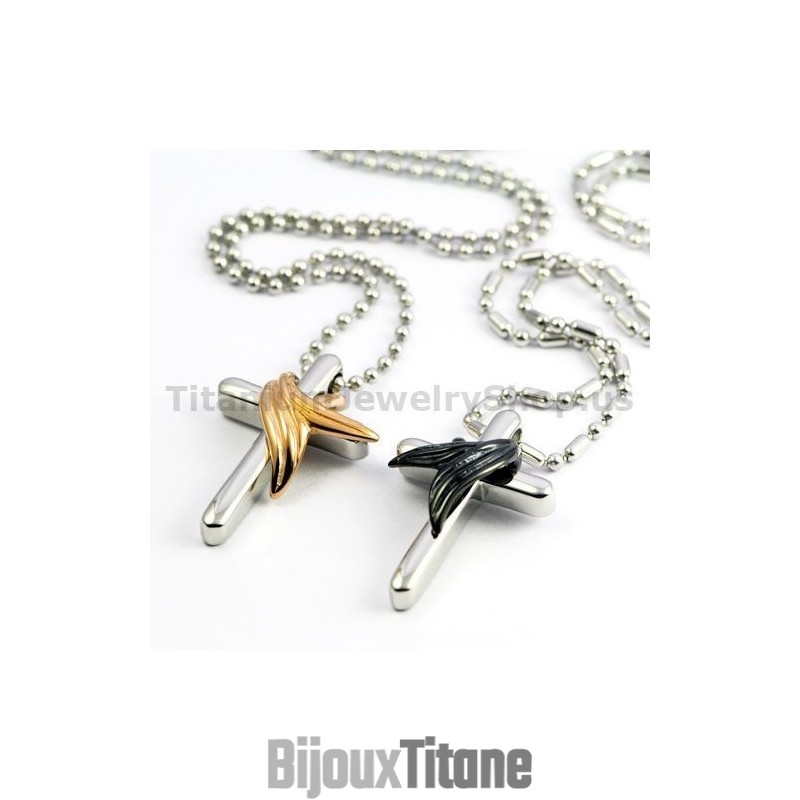 Pendentifs En Titane Avec Croix Et Ailes D'Ange Pour Amoureux, Cadeaux De Saint-Valentin - Chaînes Gratuites