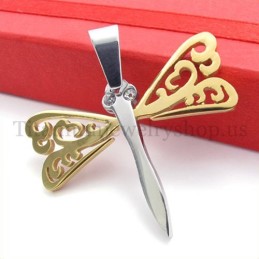Pendentif Croix En Titane Libellule Ailes D'Or