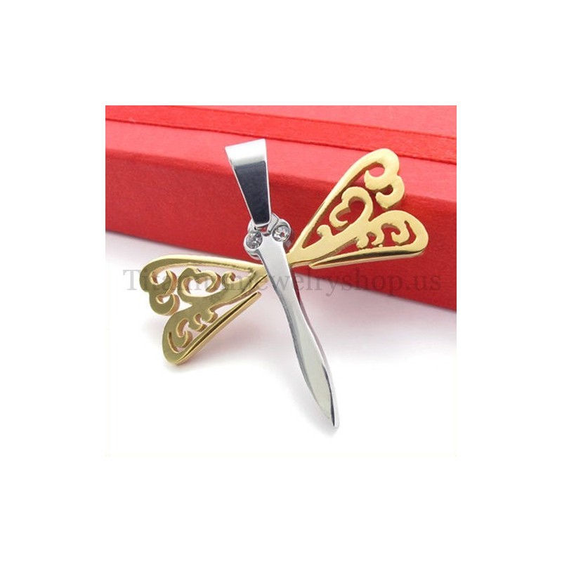Pendentif Croix En Titane Libellule Ailes D'Or Pendentif Croix En Titane Libellule Ailes D'Or