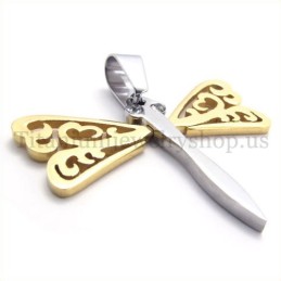 Pendentif Croix En Titane Libellule Ailes D'Or