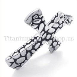 Pendentif Croix En Titane À Motif D'Éboulis Argentés