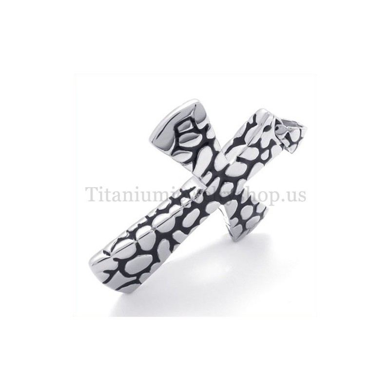 Pendentif Croix En Titane À Motif D'Éboulis Argentés