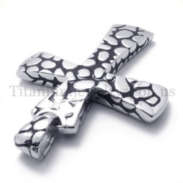 Pendentif Croix En Titane À Motif D'Éboulis Argentés