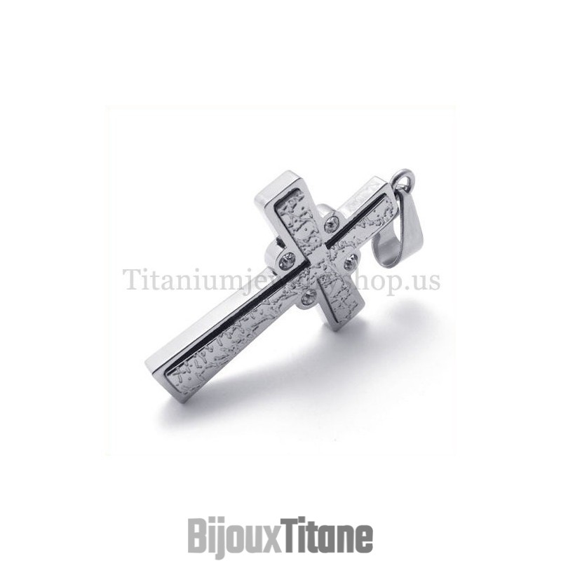 Pendentif Croix En Titane À Deux Couches Avec Diamants Pendentif Croix En Titane À Deux Couches Avec Diamants