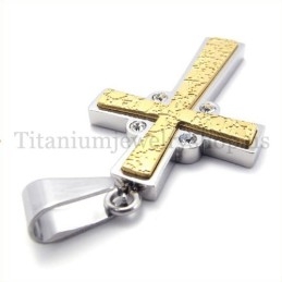 Pendentif Croix En Titane À Deux Couches En Or Avec Diamants