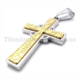 Pendentif Croix En Titane À Deux Couches En Or Avec Diamants