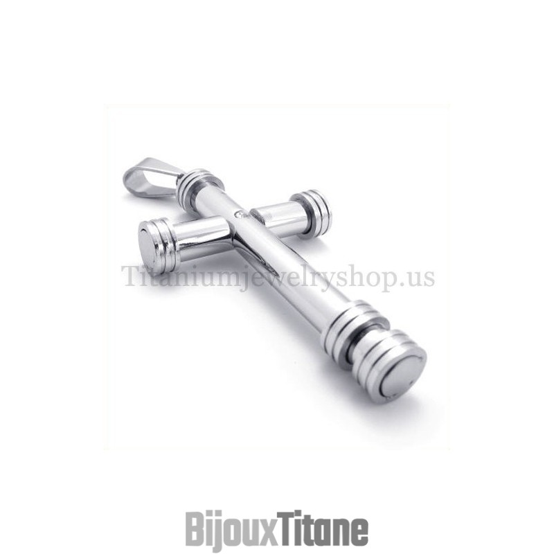 Pendentif Croix En Titane Argenté Et Cylindre Tendance Pendentif Croix En Titane Argenté Et Cylindre Tendance