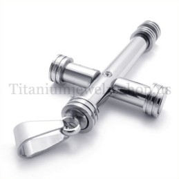 Pendentif Croix En Titane Argenté Et Cylindre Tendance