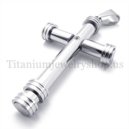 Pendentif Croix En Titane Argenté Et Cylindre Tendance