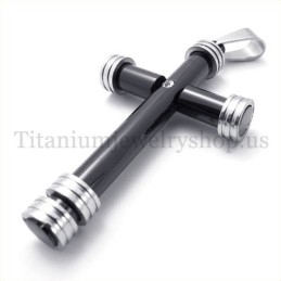 Pendentif Croix Cylindrique En Titane Noir Tendance